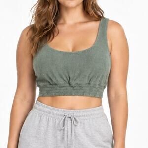 Gilly Hicks Terry Cloth Bralette L Sage Green Scoop Neck Lounge Bra Y2K